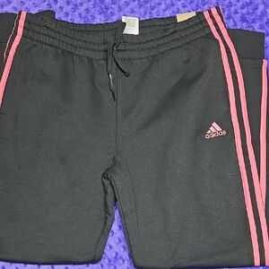 Adidas Womens Joggers Black with Pink Stripes